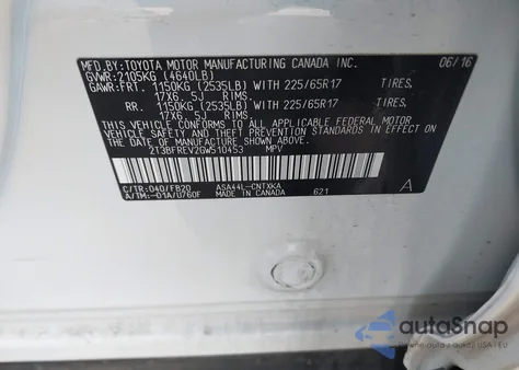 2016 Toyota Rav4 Le из США, поврежденный, VIN 2T3BFREV2GW510453